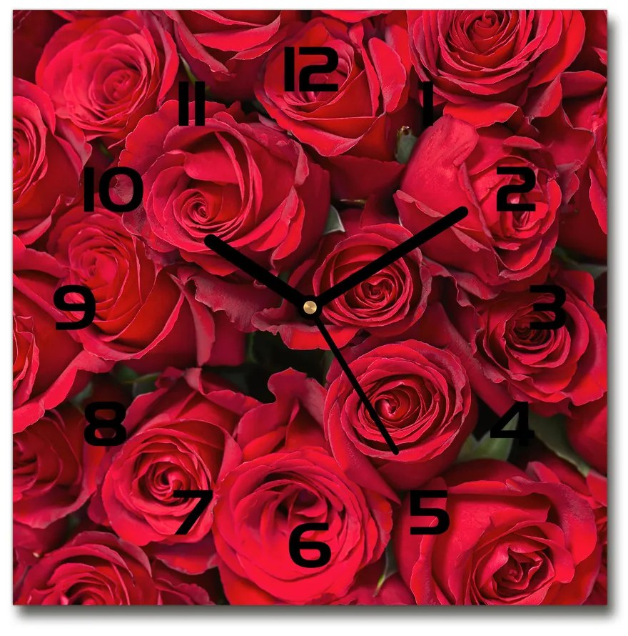 Sklenené hodiny štvorec Červené ruže pl_zsk_30x30_c-f_67561194