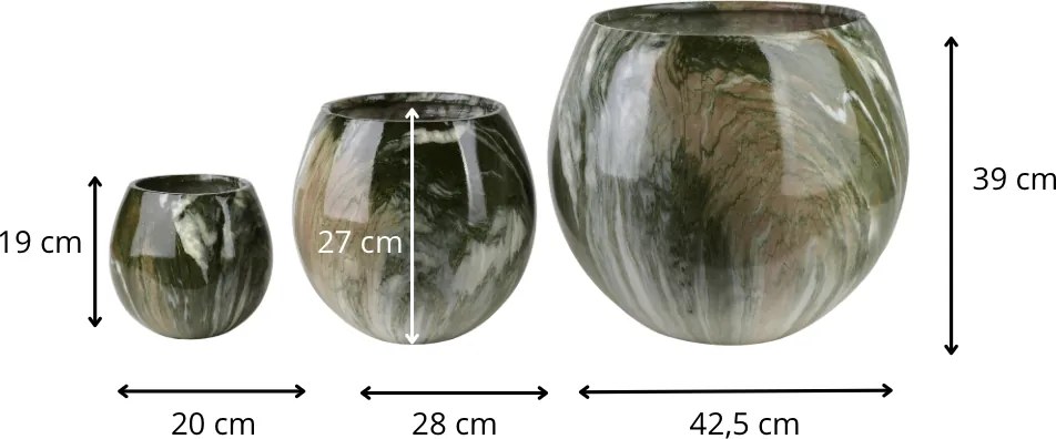 Sada 3 ks keramických květináčů NEVA MARBLE XI zelená/hnědá