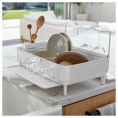 Simplehuman Odkvapkávač riadu s oceľovým rámom na poháre, biela