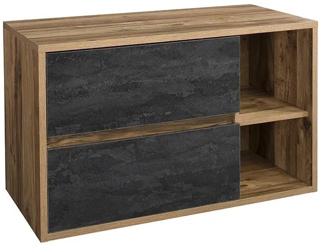 Kúpeľňová zostava Hampton Concrete 100 cm so zrkadlom, umývadlom a skrinkami tmavý betón/dub hunton