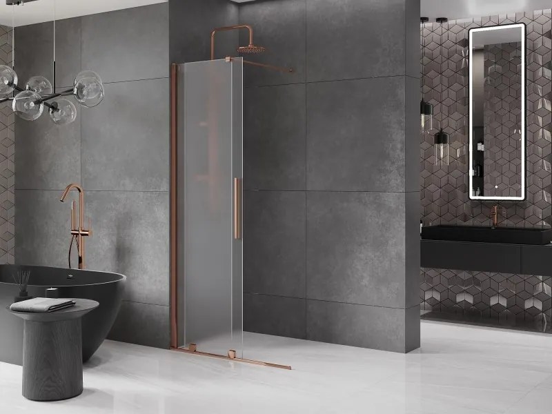Mexen Velar, sprchová zástena s posuvnými dverami Walk-in 85 x 200 cm, 8mm sklo námraza, ružové zlato, 871-085-000-33-60