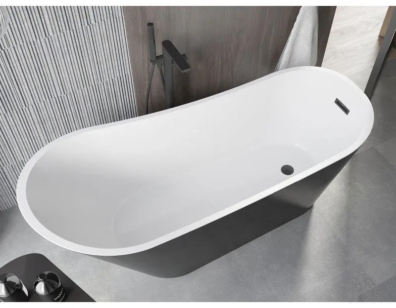 Mexen Alta, voľne stojaca vaňa 170 x 75 cm, biela-čierna, čierny matný prepad, 52141707575-70