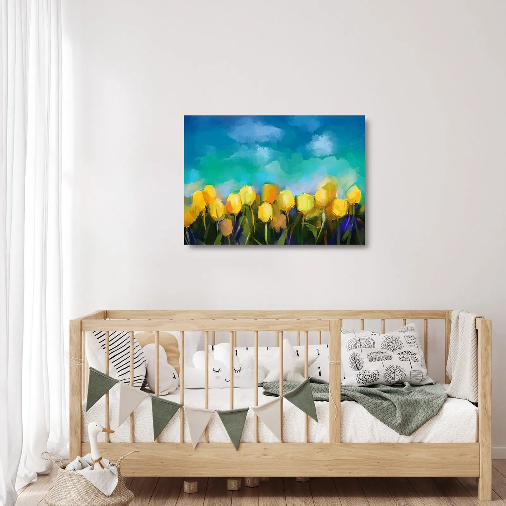 Sklenený obraz žltých tulipánov (70x50 cm)