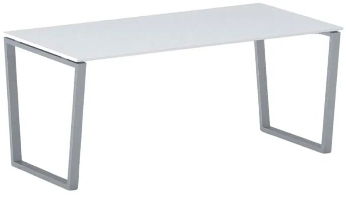 Kancelársky stôl PRIMO IMPRESS, sivostrieborná podnož, 1800 x 900 mm, biela