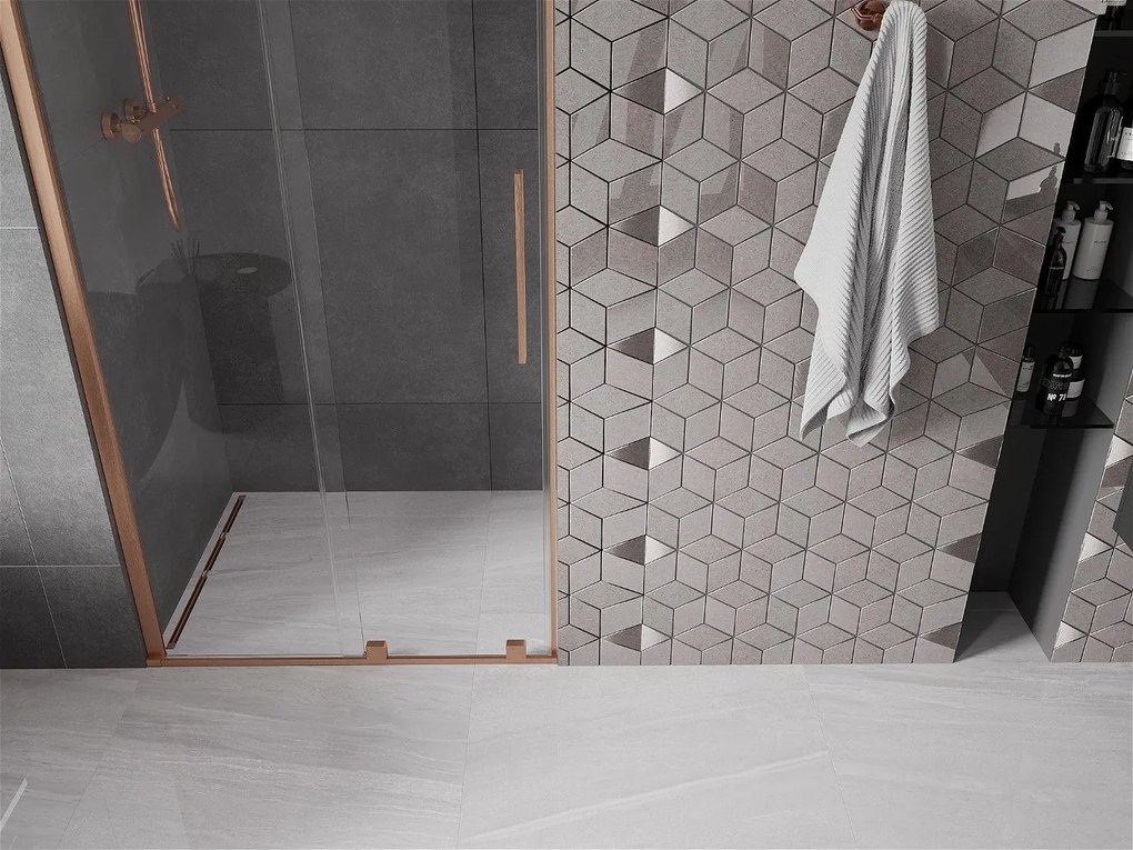 Mexen Velar, posuvné dvere do otvoru 75x200 cm, 8mm číre sklo, medený matný profil, 871-075-000-01-65