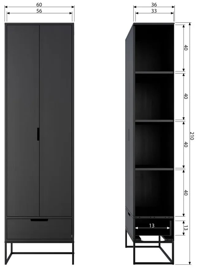Čierna šatníková skriňa z jaseňového dreva 60x210 cm Silas – WOOOD