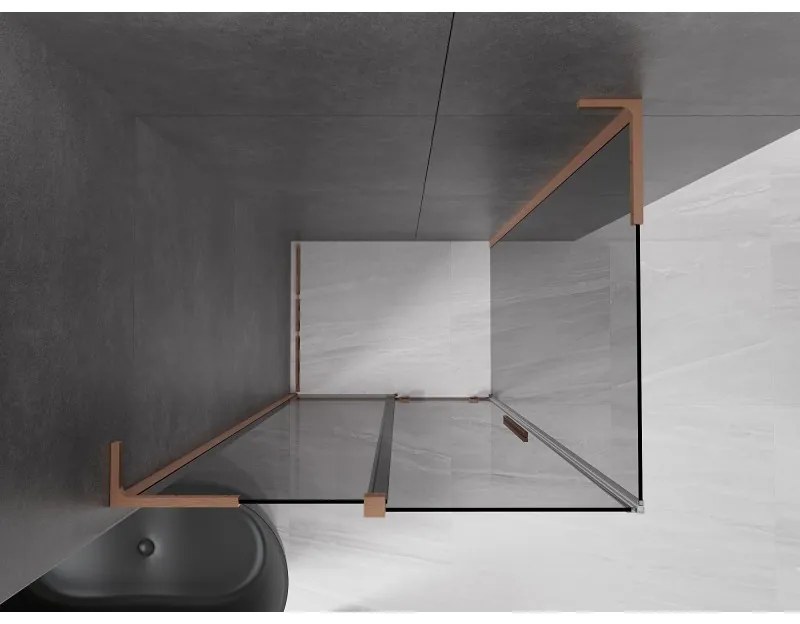 Mexen Velar L, sprchový kút s posuvnými dverami 100 x 110 cm, 8mm šedé sklo, medená matná, 871-100-110-43-65