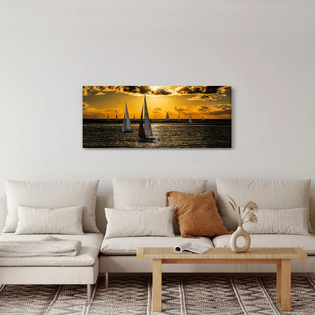 Obraz jachty v západe slnka (120x50 cm)