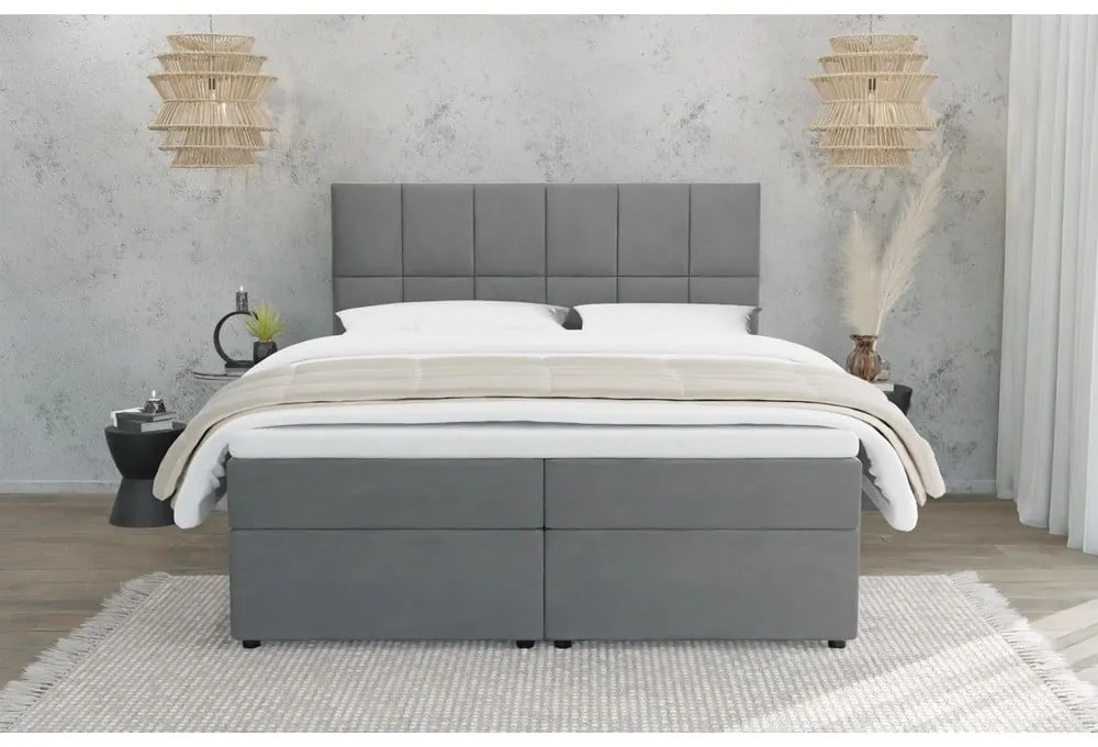 Sivá boxspring posteľ s úložným priestorom 200x200 cm Flip – Ropez