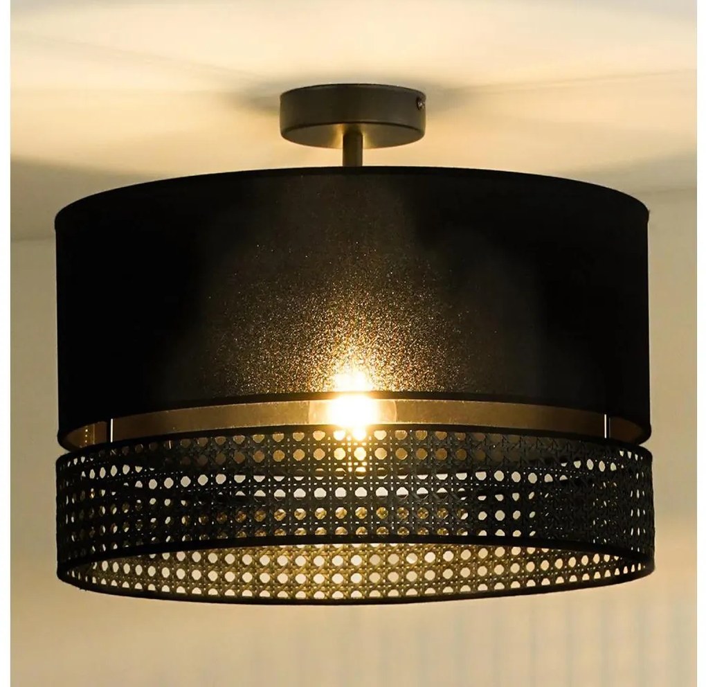 Duolla - Prisadený luster DOUBLE RATTAN 1xE27/15W/230V pr. 40 cm čierna