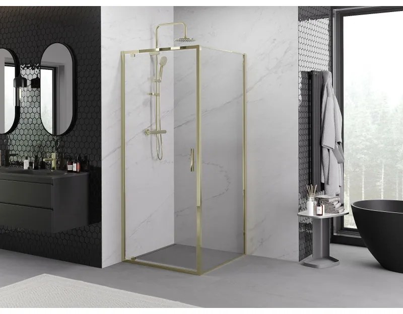 Mexen Exo, výklopný sprchový kút 80 x 80 cm, číre sklo, zlatá, 8181-080-080-50-00