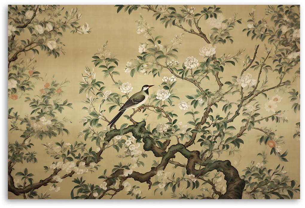 Gario Obraz na plátne Vták na strome s kvetmi Rozmery: 60 x 40 cm