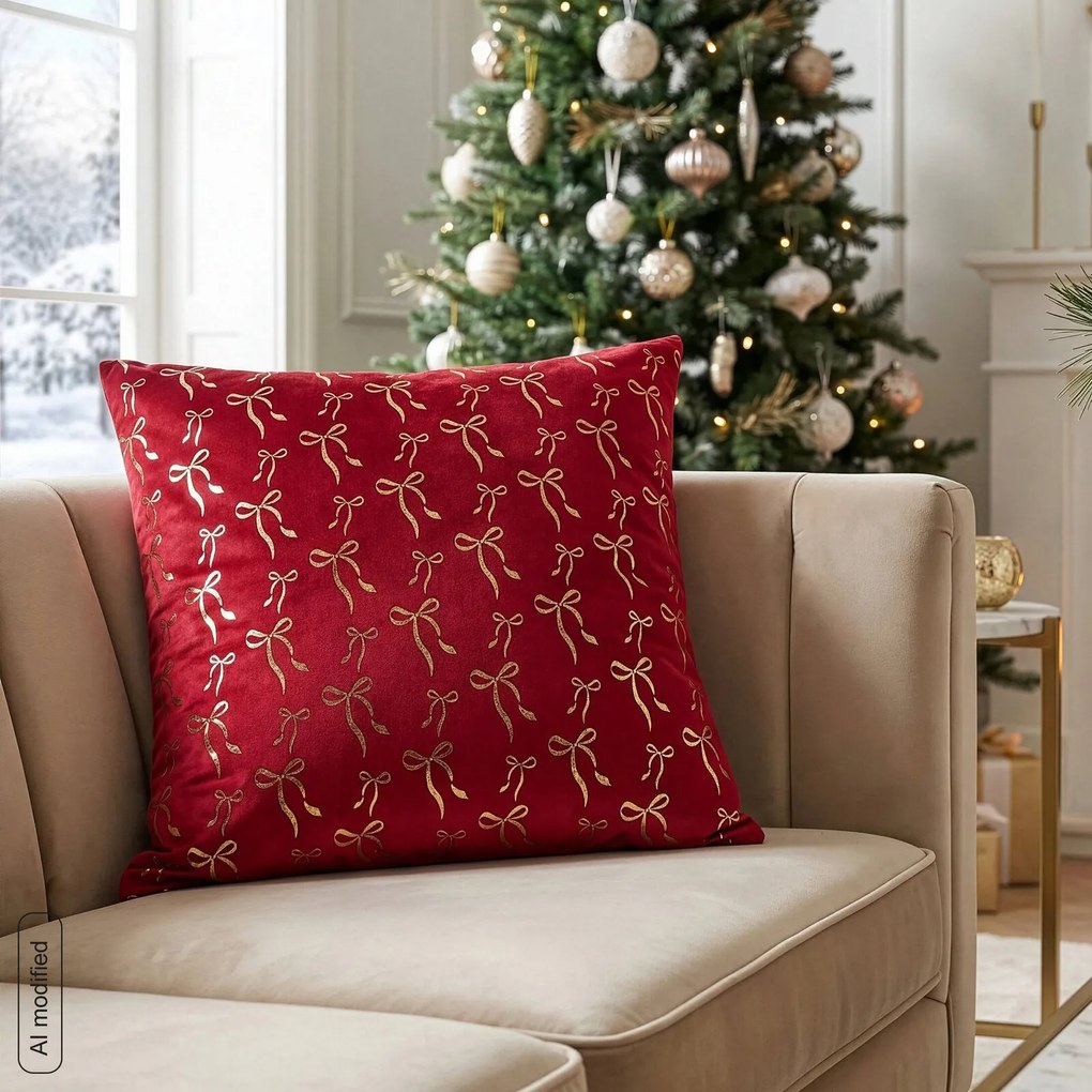 VIANOČNÁ DEKORAČNÁ OBLIEČKA NA VANKÚŠ GOLDY1 45X45 CM ČERVENÁ