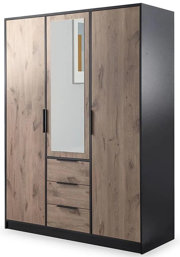 Skriňa DUARTE D3 čierna/dub viking/zrkadlo