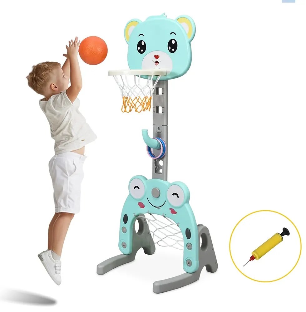 3 v 1 nastaviteľný basketbalový kôš s hádzaním krúžkov, modrý