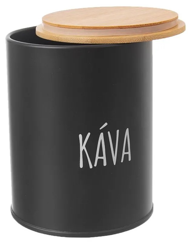 Dóza na kávu, plechová, čierna, s bambusovým viečkom, 0,8 l, KÁVA