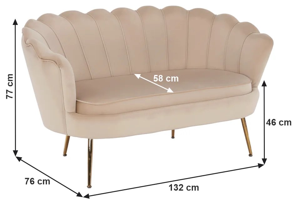 Lavica v štýle Art-deco, béžová Velvet látka/gold chróm-zlatý, NOBLIN