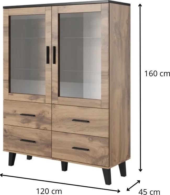 Vitrína Lotta 120 cm čierna/dub wotan