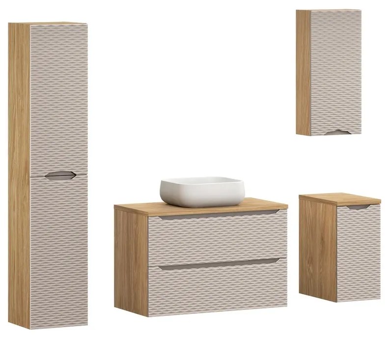 Kúpeľňová skrinka Ocean Beige II s doskou a umývadlom 90 cm béžová/dub olejovaný