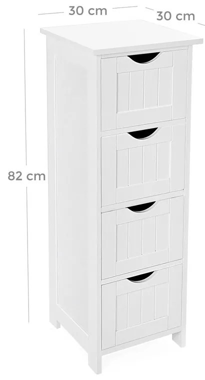 Skrinka do kúpeľne so 4 zásuvkami PAULA, 30 x 30 x 82 cm, biela Vasagle