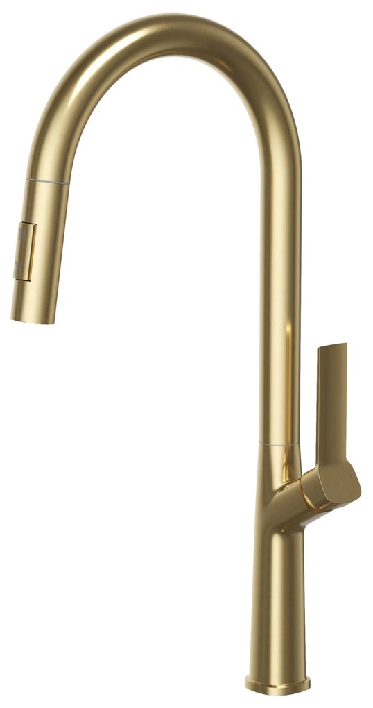 Gamma Awra, kuchynská batéria s vyťahovacou výlevkou a dvojfunkčnou sprchou, zlatá matná, GMA-BAA-BGD