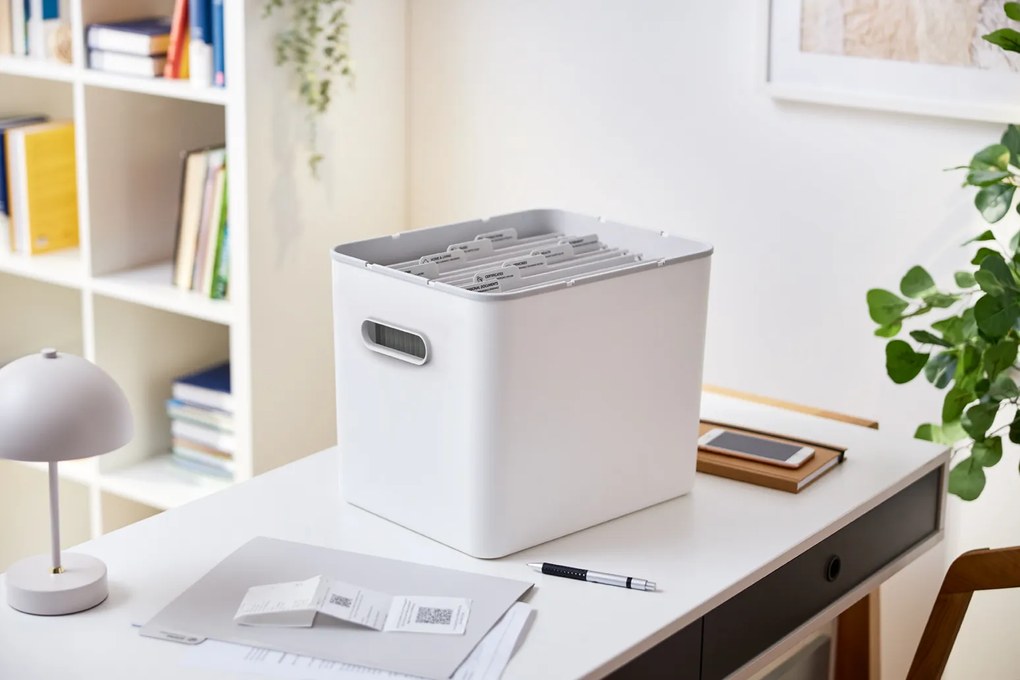 Úložný box na dokumenty, na archiváciu + 10 závesných zakladačov, myPAPER BOX - biely
