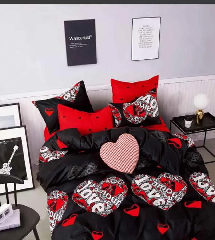 DomTextilu Čierne posteľné obliečky s motívom lásky 3 časti: 1ks 200x220 + 2ks 70 cmx80 38148-179902