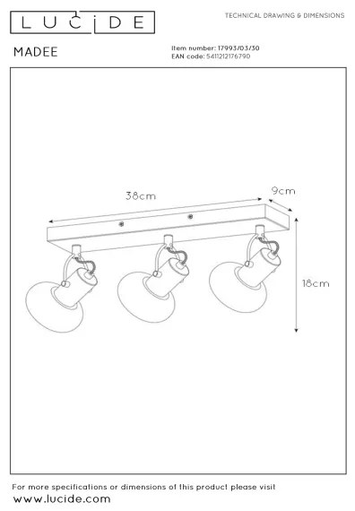 Lucide 17993/03/30 - Bodové svietidlo MADEE 3xE14/25W/230V