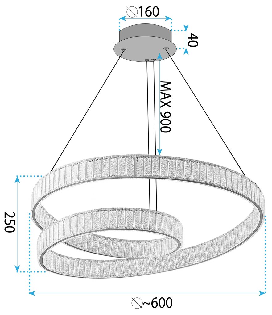 Toolight Toolight, LED závesné svietidlo 60cm, 72W, 3500lm, APP1767-CP, zlatá, OSW-04343