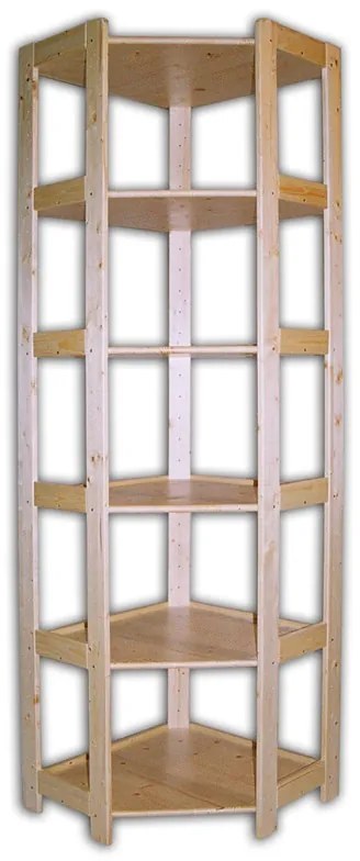 Rohový drevený regál 6 políc, 2040 x 600 x 335 mm