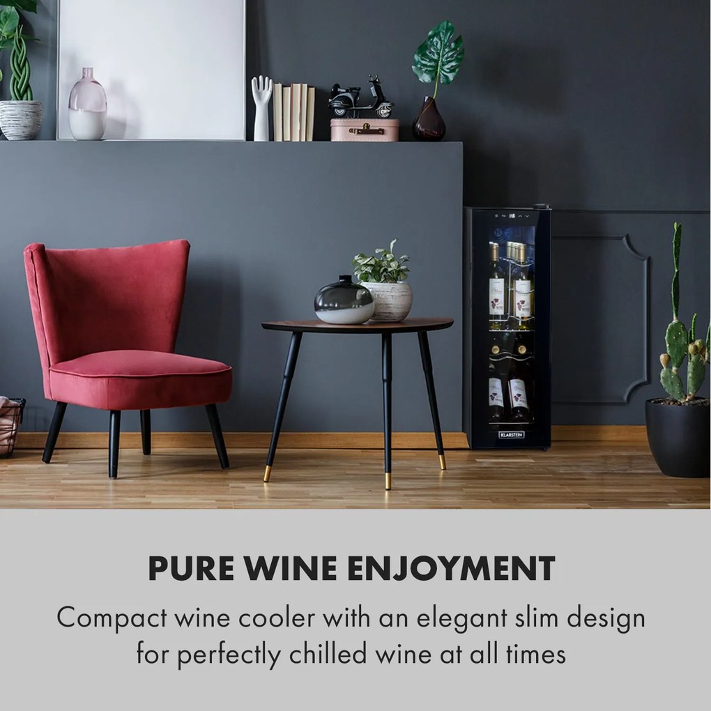 Klarstein Shiraz 12 Slim, vinotéka, 32 l, 12 fliaš, 85 W, 5–18°C, dotykový ovládací panel