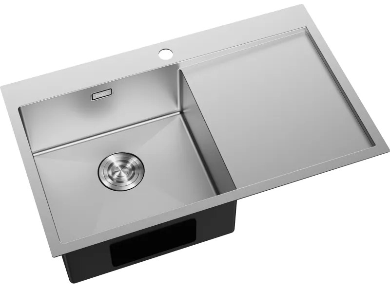 Mexen Exar, 1-komorový nerezový drez s odkvapkávačom, ľavý, 780 x 480 mm, brúsená oceľ, 6433781010L-01