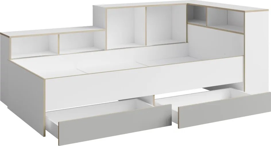 Jednolôžková posteľ s roštom a úložným priestorom Pinio 90x200 cm - biela / sivá