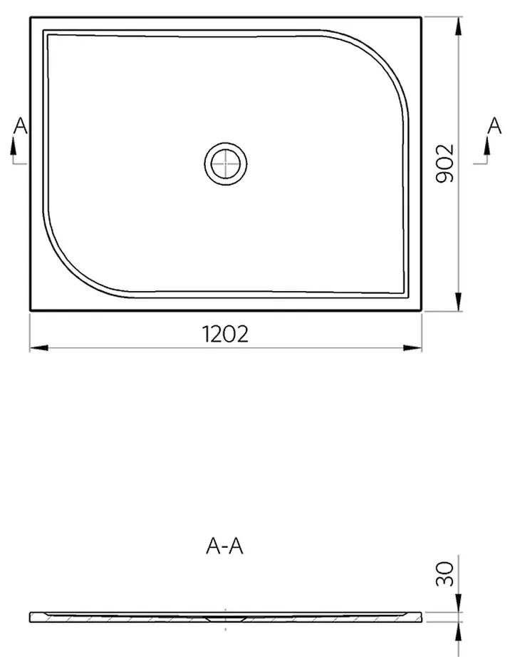 Vima 129 - Vanička s protišmykom, liaty mramor, 120x90cm