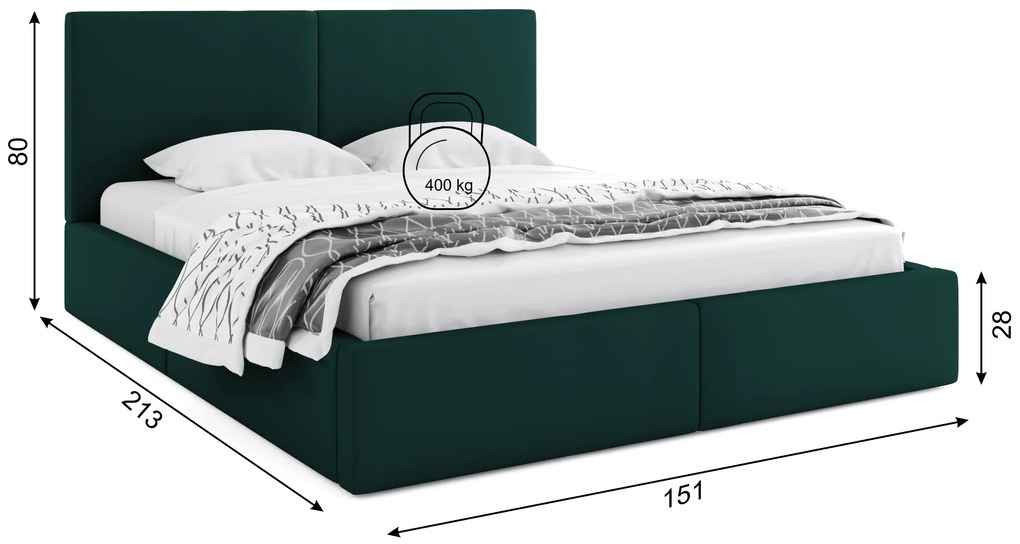 BMS GROUP Čalúnená posteľ HILTON 140x200cm výklopná smaragdová