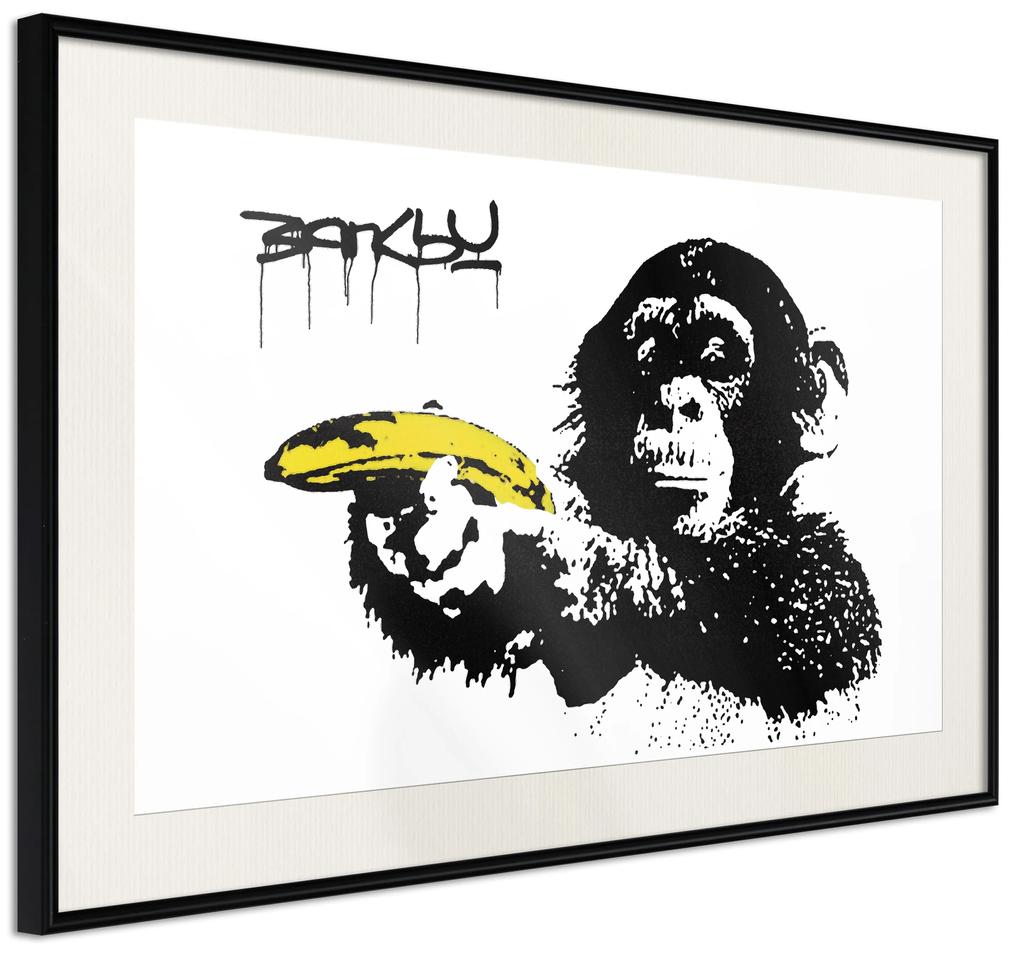 Artgeist Plagát - Banksy: Monkey with Banana [Poster] Veľkosť: 45x30, Verzia: Zlatý rám