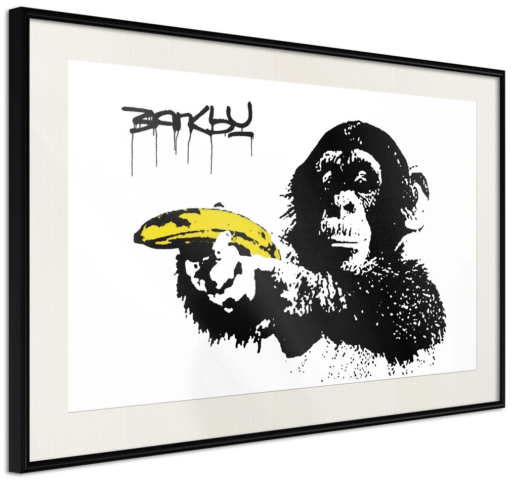 Artgeist Plagát - Banksy: Monkey with Banana [Poster] Veľkosť: 60x40, Verzia: Čierny rám