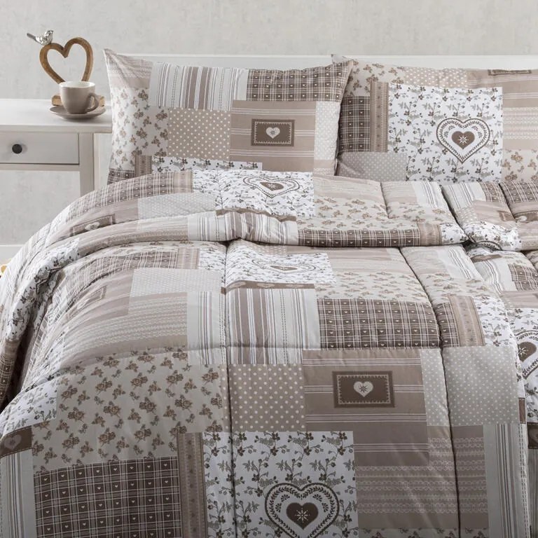 Letná sada periny a vankúša PATCHWORK, béžová