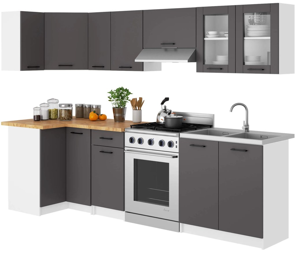 Horná kuchynská vitrína Organo 580 (biela + grafit). Akcia -17%. Vlastná spoľahlivá doprava až k Vám domov. 1117518