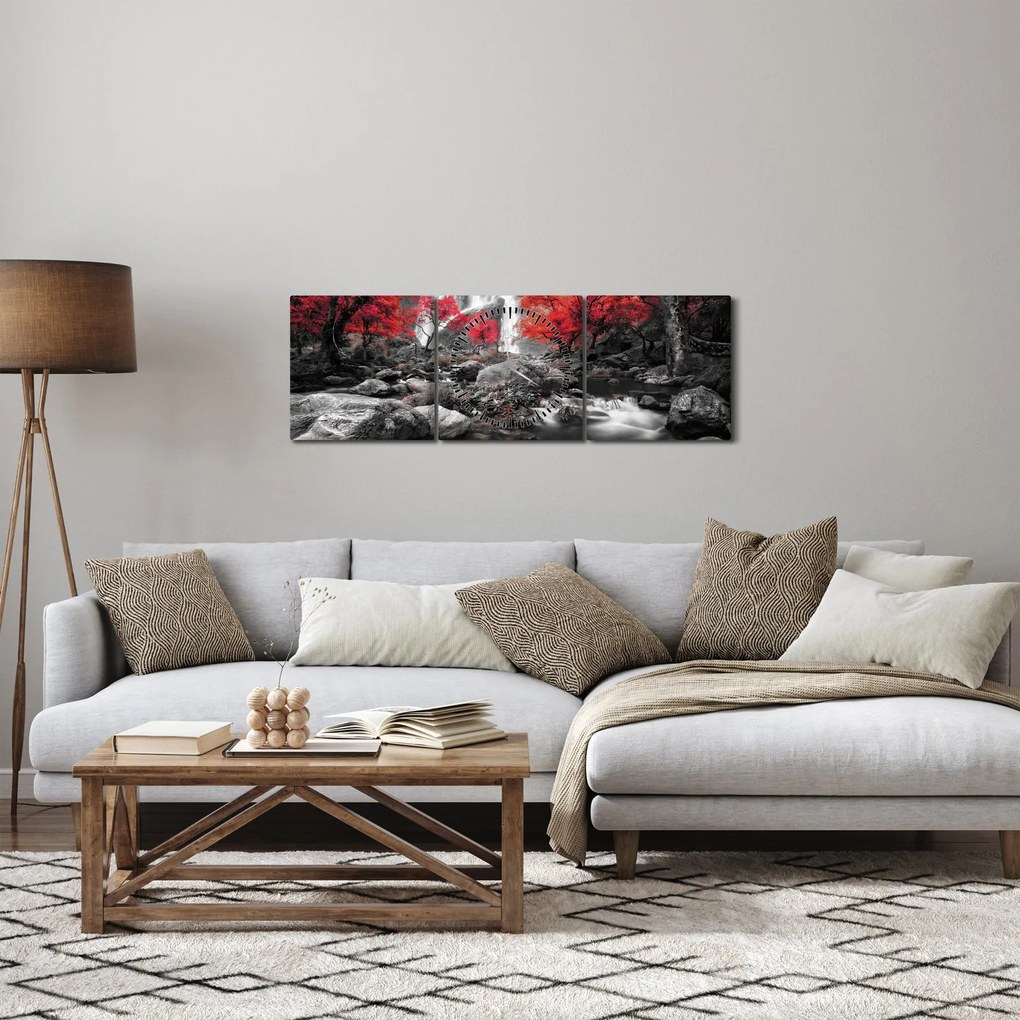 Obraz - Vodopády v jesennej krajine (s hodinami) (90x30 cm)