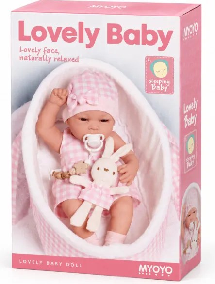 Bábika Lovely Baby s košíkom a zajačikom ružová