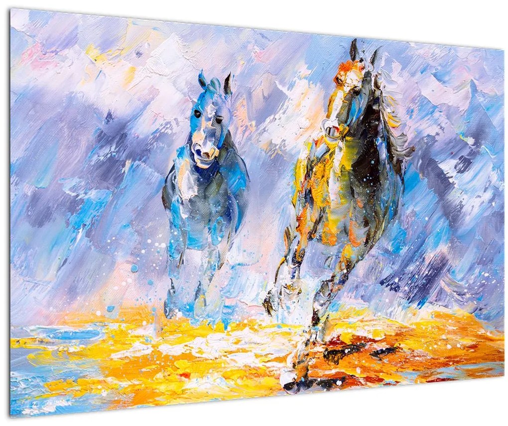 Obraz bežiacich koňov, olejomaľba (90x60 cm)
