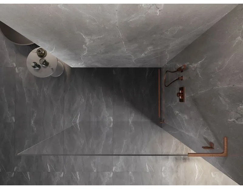 Mexen, Mexen Lunar L sprchová stena pravá 110 x 200 cm, priehľadná 8 mm, brúsená meď - 830L-110-000-65-00-P