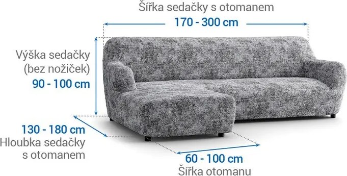 Bielastické poťahy MARMO šedé sedačka s otomanom vľavo (š. 170 - 300 cm)