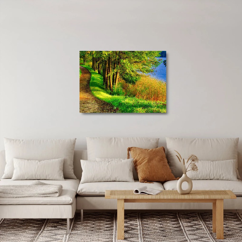 Sklenený obraz chodníky pozdĺž vody (70x50 cm)