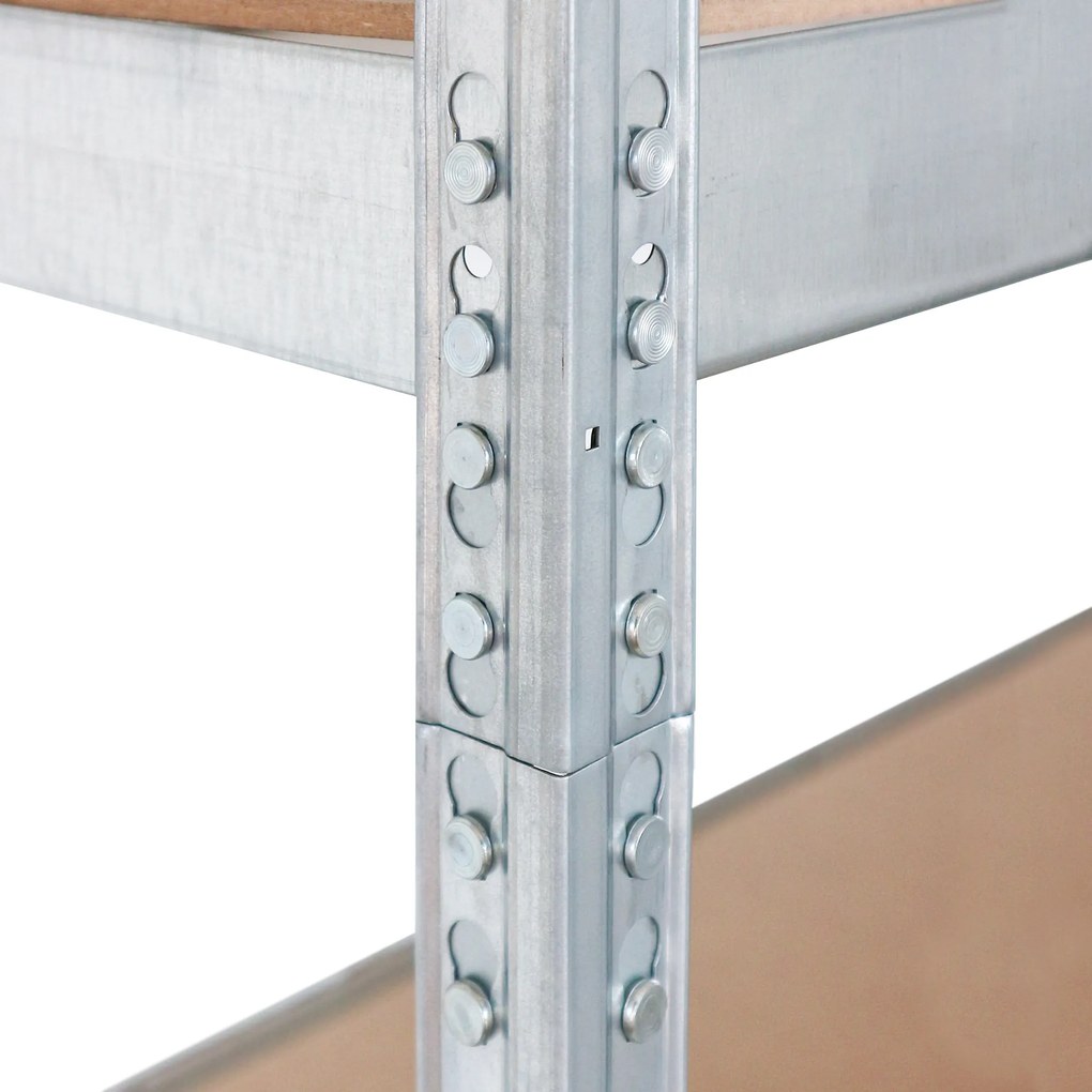 Rohový kovový regál RIVET BUDGET, 180x70x70x40 cm, 4x HDF polica, zinok
