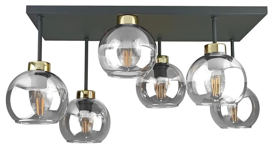 Prisadený luster NESSA 6xE27/60W/230V čierna/zlatá/číra