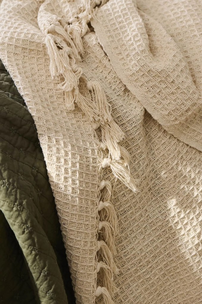 Ib Laursen Bavlnený prehoz Cream Waffle Pattern 130 × 160 cm