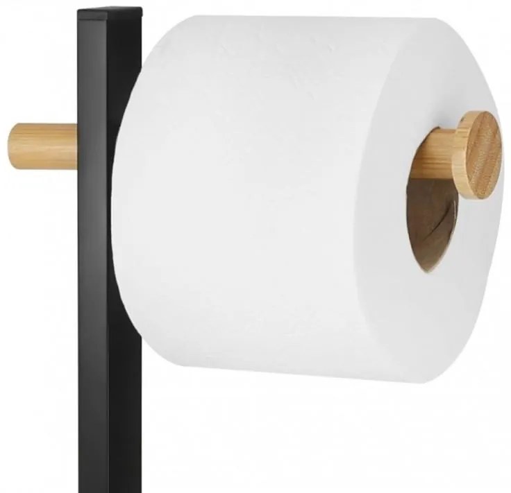Erga Yami, držiak toaletného papiera s WC kefou a zásobníkom na papier, čierna-hnedá, ERG-YKA-P.YAMI-BLK
