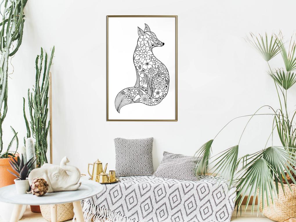 Artgeist Plagát - Flower Fox [Poster] Veľkosť: 40x60, Verzia: Zlatý rám s passe-partout